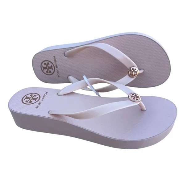 Tory Burch Wedge Flip Flops Sandals Seashell Pink Size 11 - Picture 9 of 16